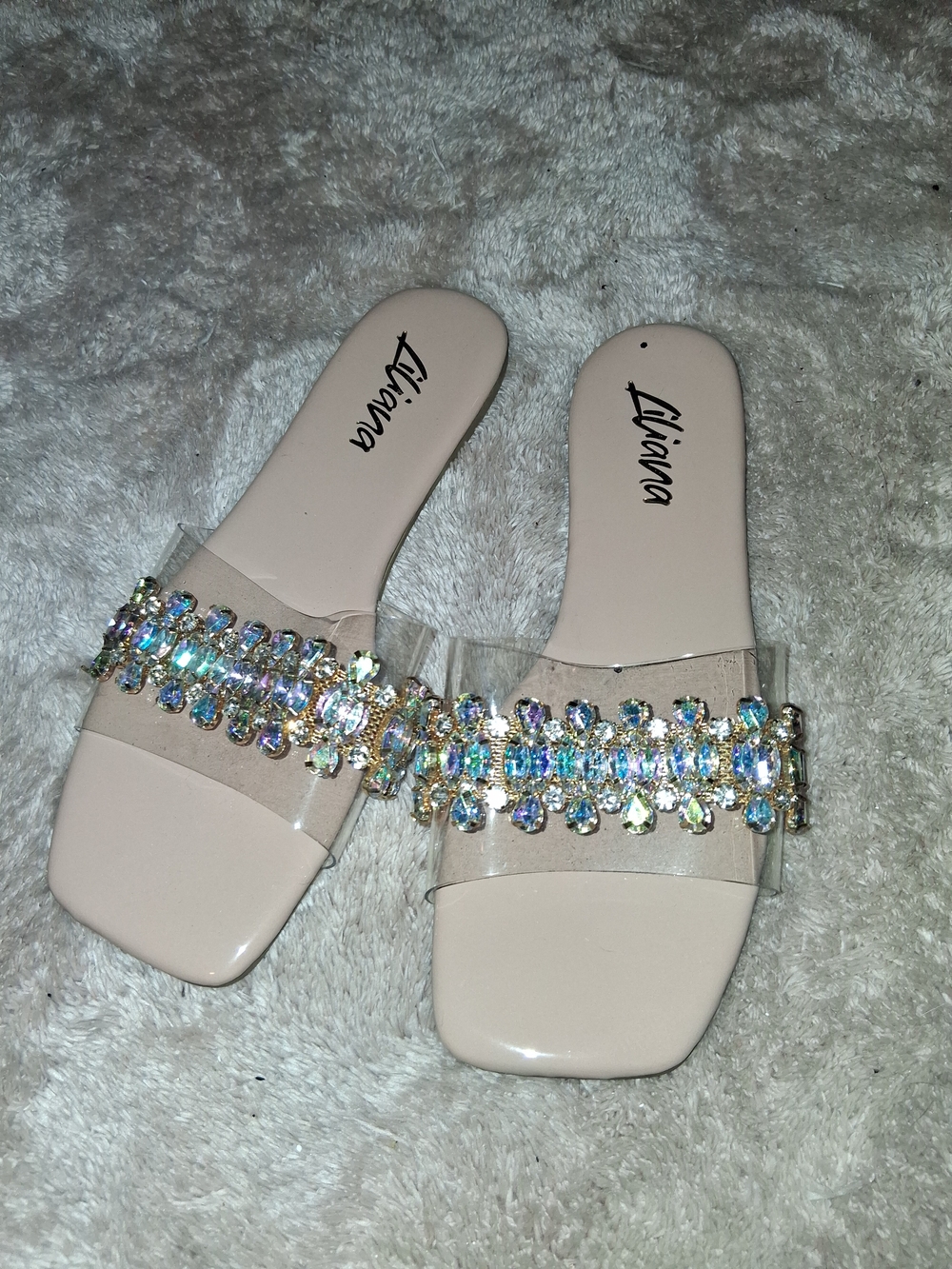 Liana Nude Embellished Crystal Slide Sandals